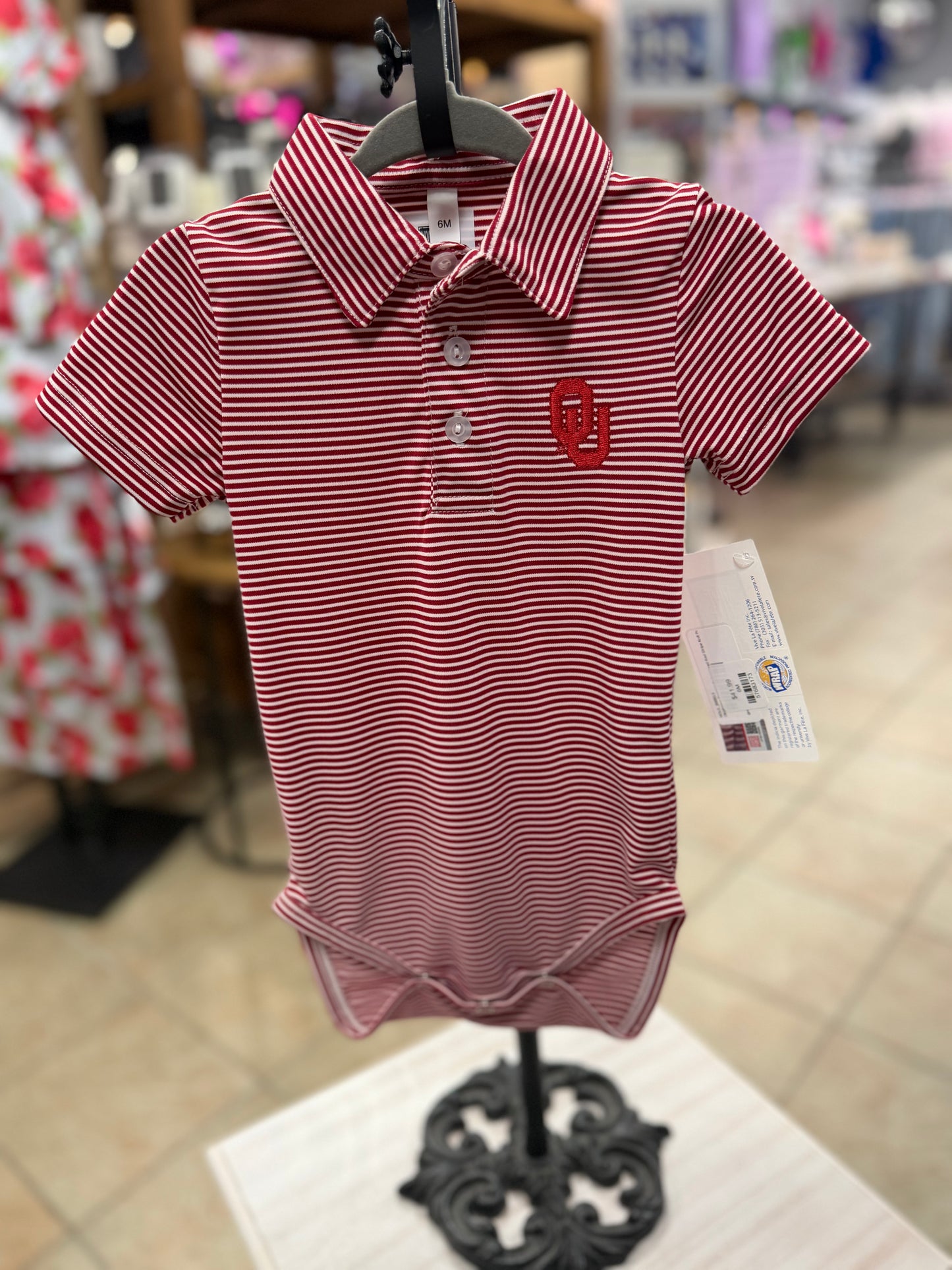 Oklahoma Sooners Embroidered Red Stripe Knit Polo Bodysuit