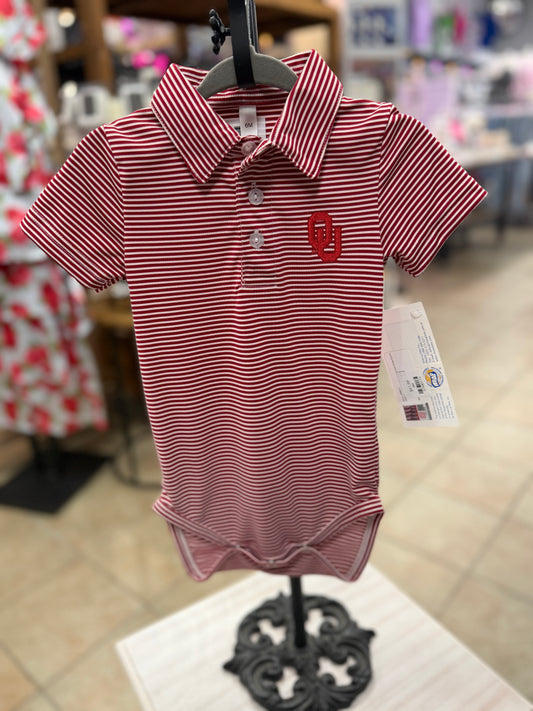 Oklahoma Sooners Embroidered Red Stripe Knit Polo Bodysuit