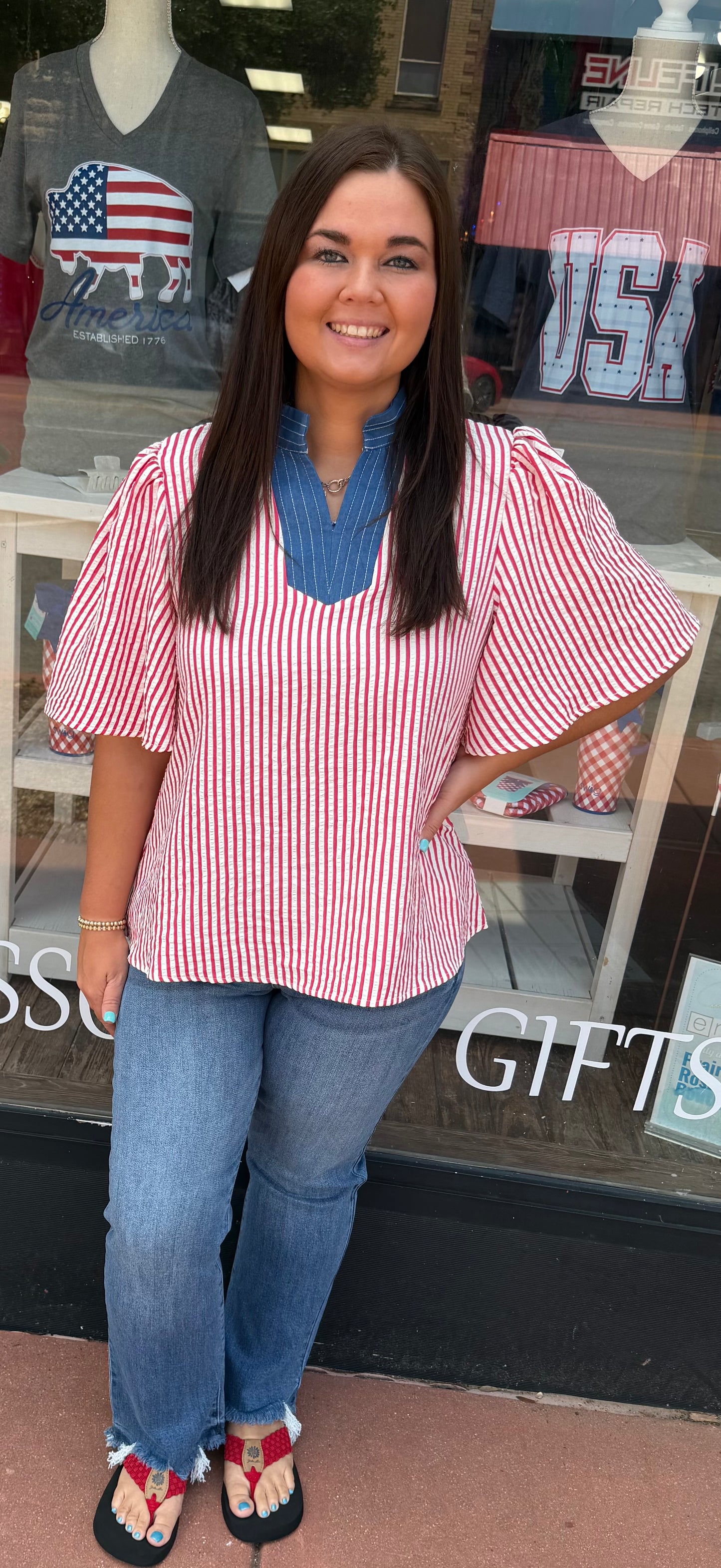 Cherry Flutter Seersucker Top