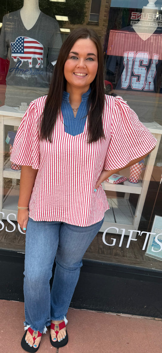 Cherry Flutter Seersucker Top
