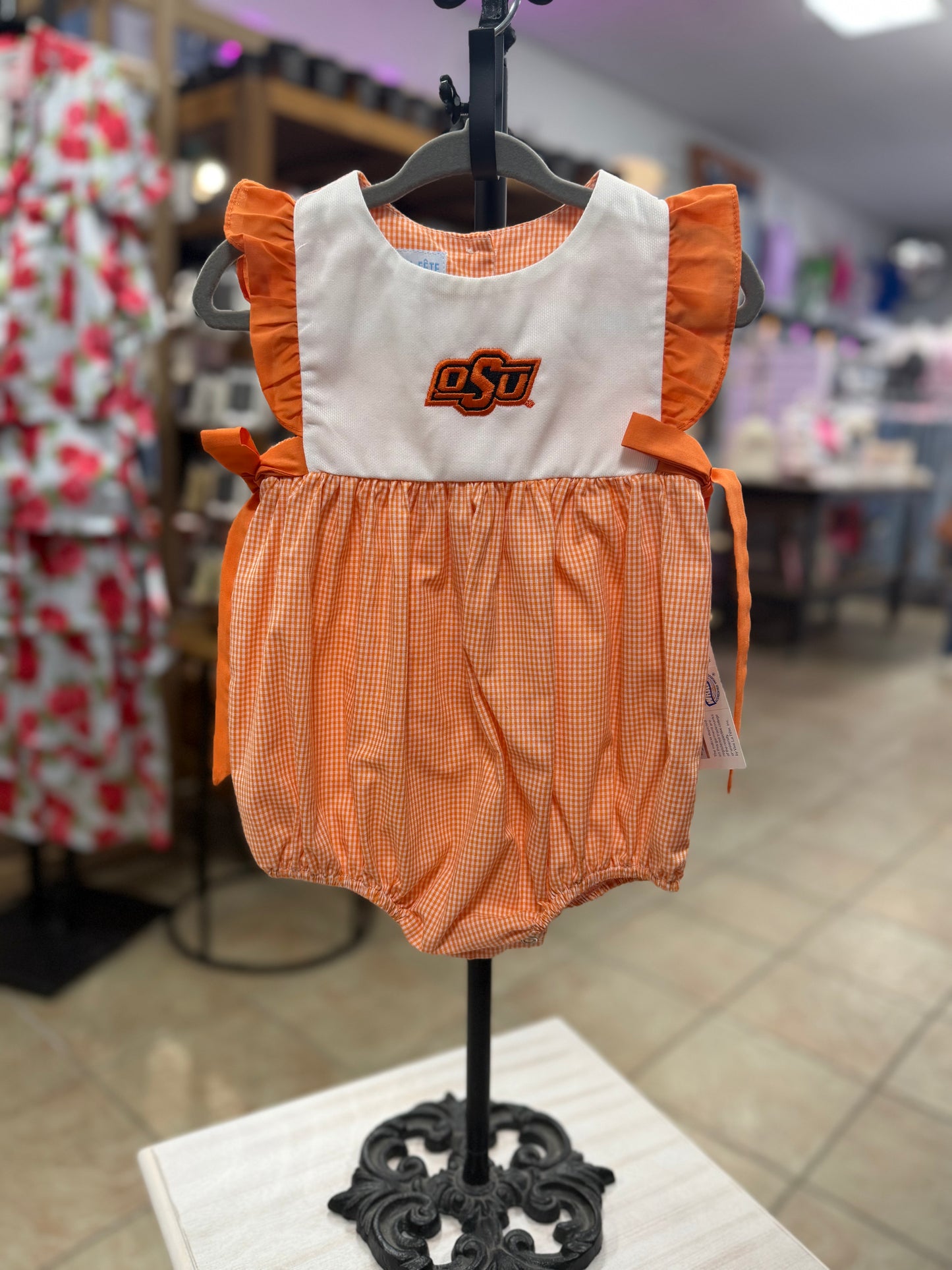 OSU Cowboys Embroidered Orange Gingham Girls Bubble
