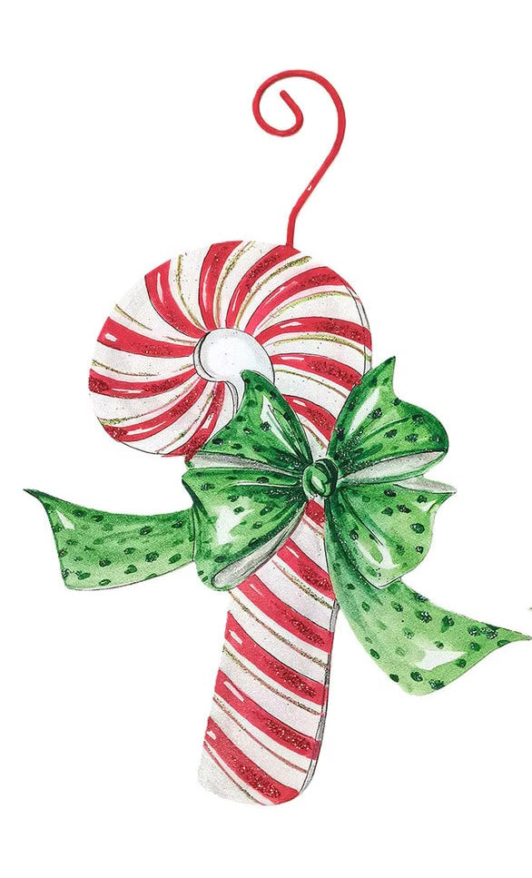 Left Traditional Tidings Candy Cane Ornament