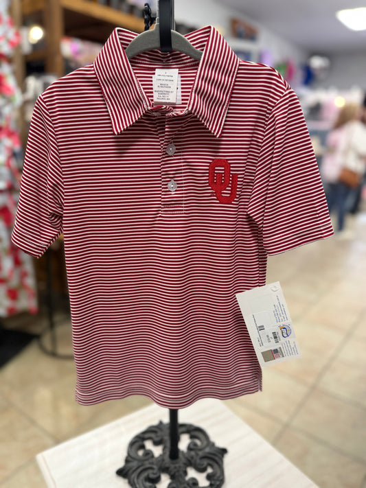 Oklahoma Sooners Embroidered Red Stripes Short Sleeve Polo Box Shirt
