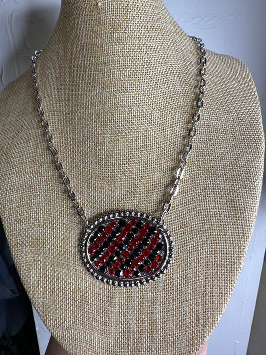 Red Rhinestone Oval Necklace