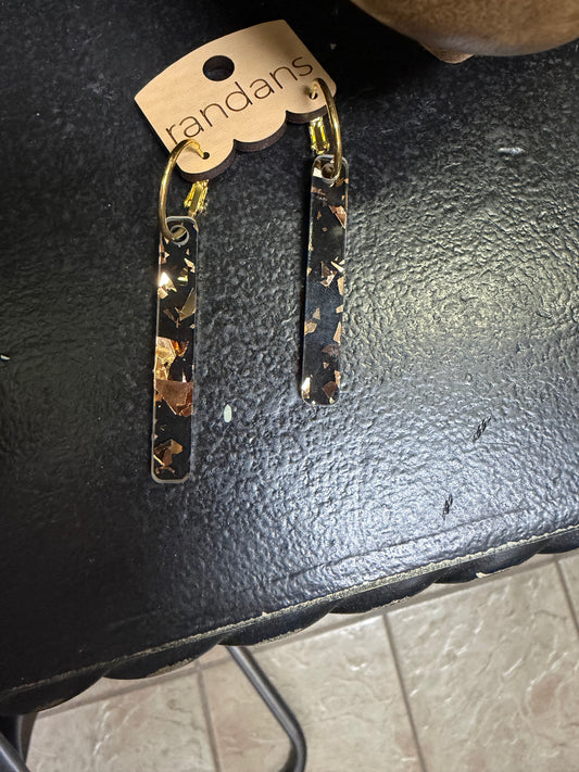 Black w/ Golden Specks Bar Earrings