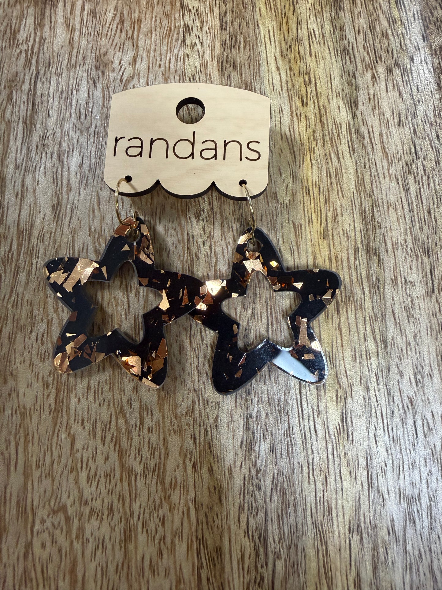 Black w/ Golden Specks Star Earrings