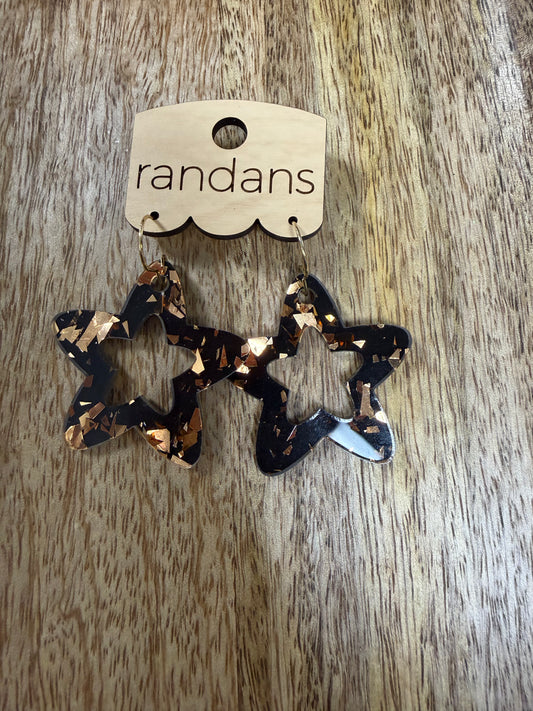 Black w/ Golden Specks Star Earrings