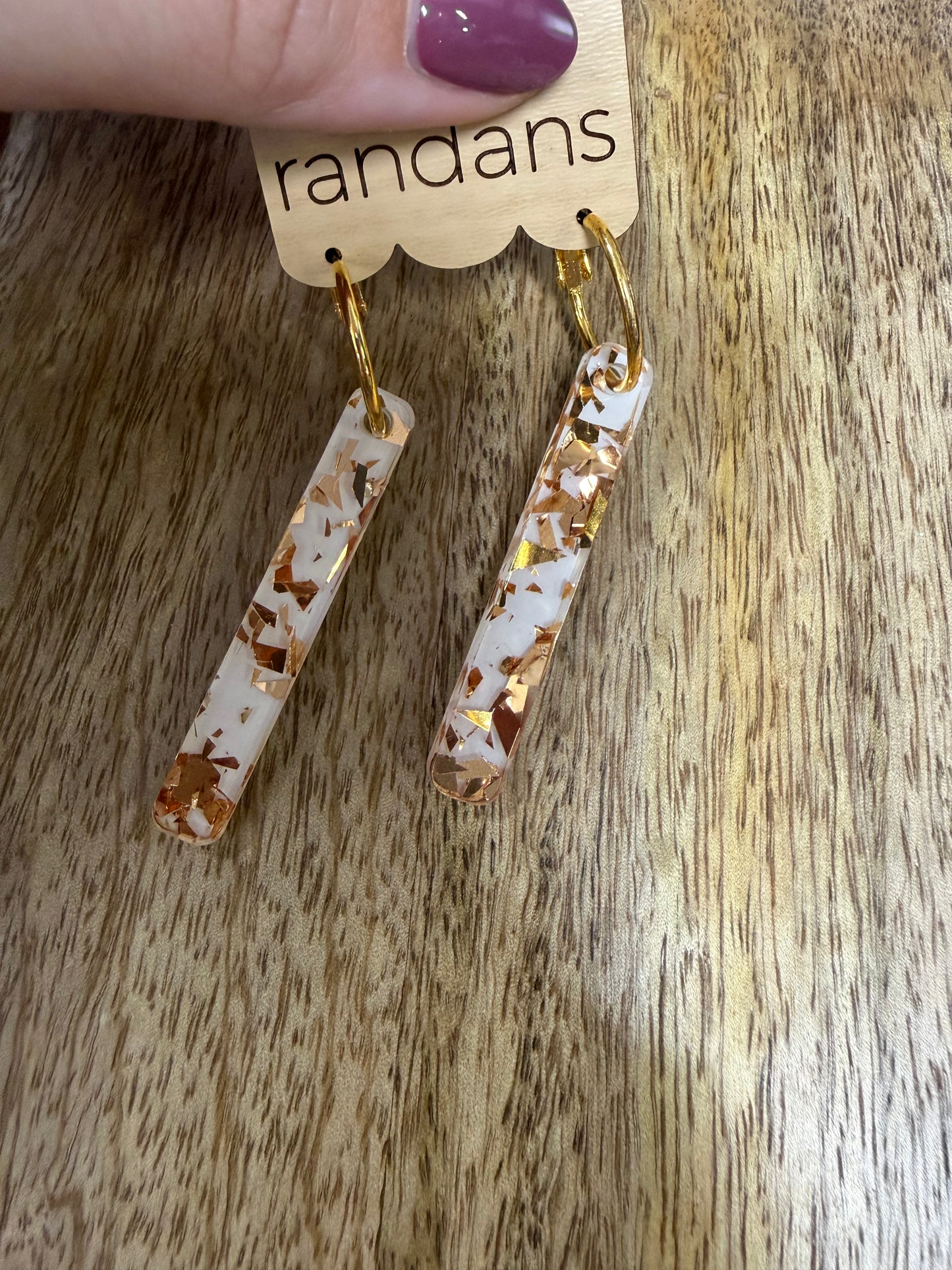 White w/ Golden Specks Bar Earrings