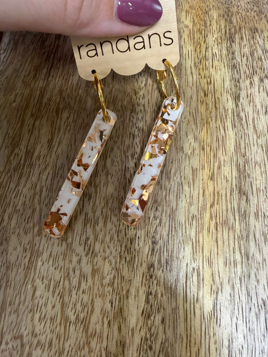 White w/ Golden Specks Bar Earrings