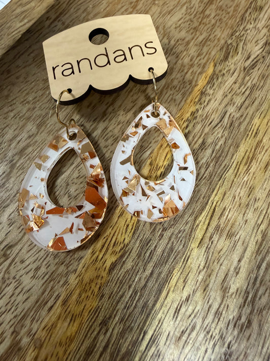 White w/ Golden Specks Tear Drop Earrings