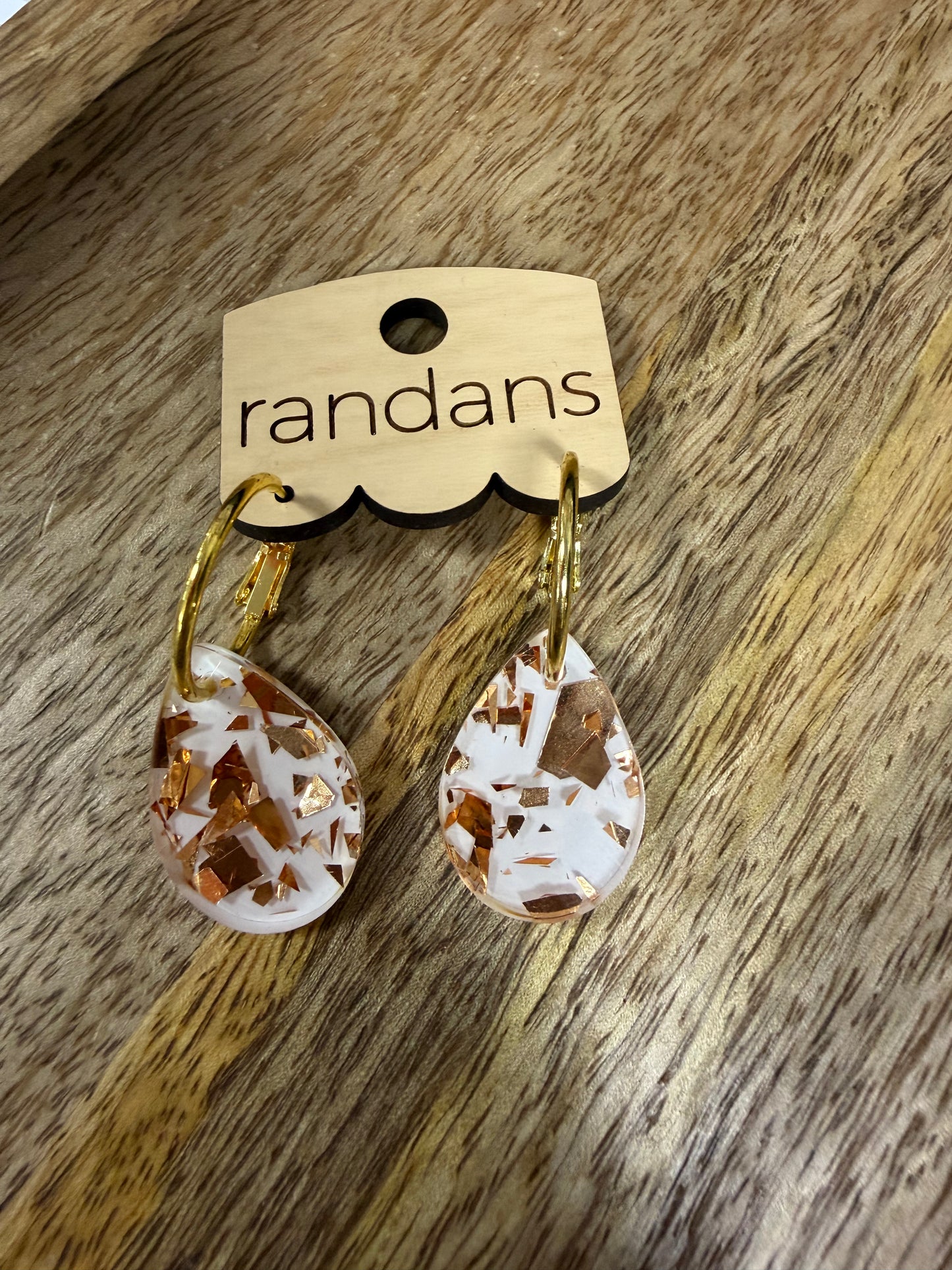 White w/ Golden Specks Small Tear Drop Earrings