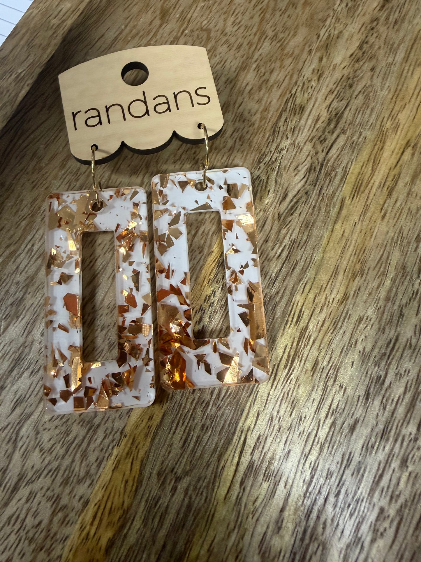 White w/ Golden Specks Rectangle Earrings