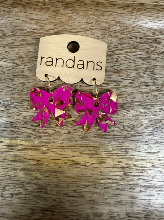 Pink w/ Golden Specks Bow Earrings