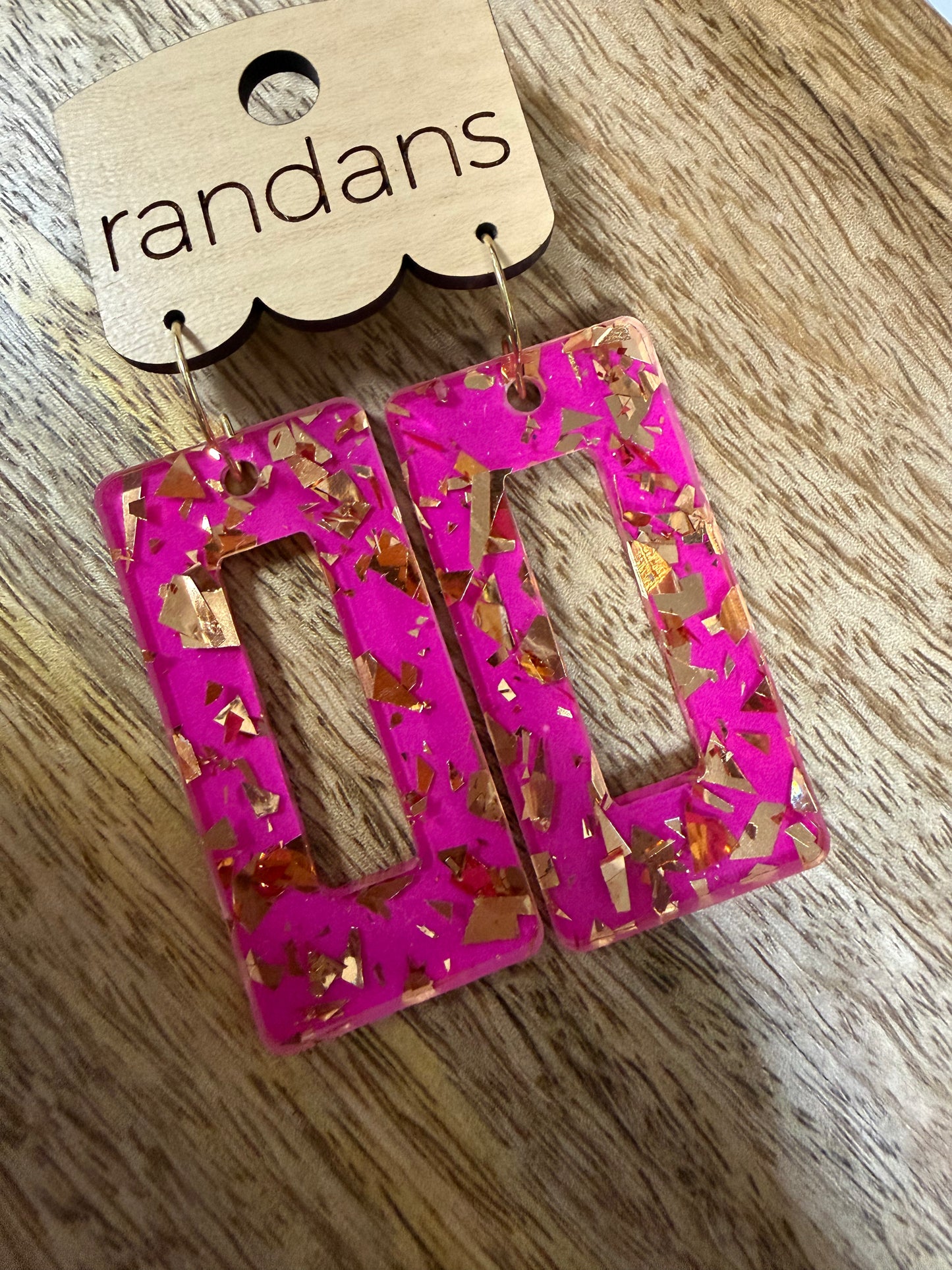 Pink w/ Golden Specks Rectangle Earrings