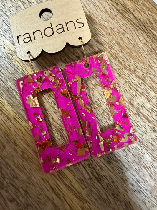 Pink w/ Golden Specks Rectangle Earrings