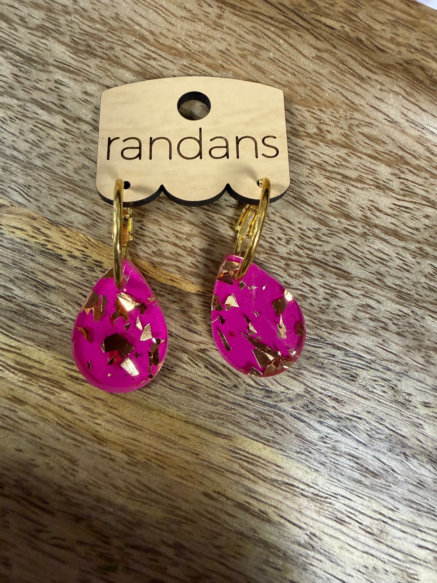 Pink w/ Golden Specks Small Tear Drop Earrings