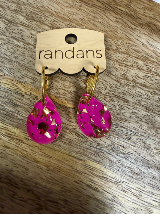 Pink w/ Golden Specks Small Tear Drop Earrings