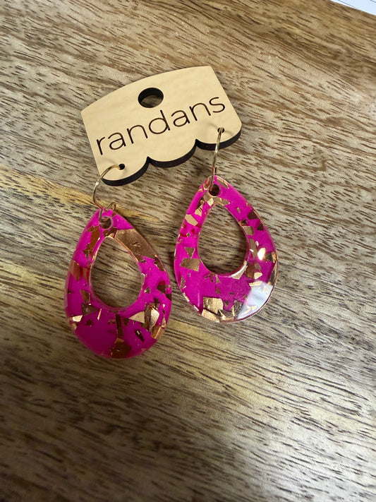 Pink w/ Golden Specks Tear Drop Earrings