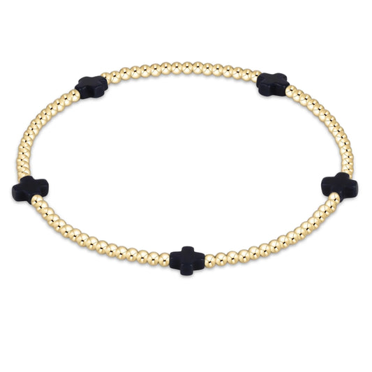 Signature Cross Small 2mm Gold Bracelet - Navy