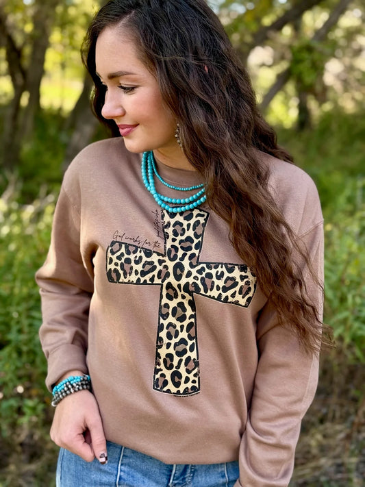 Leopard Cross Latte Sweatshirt