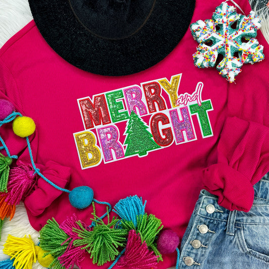 Sequin Ribbed Merry & Bright Crewneck