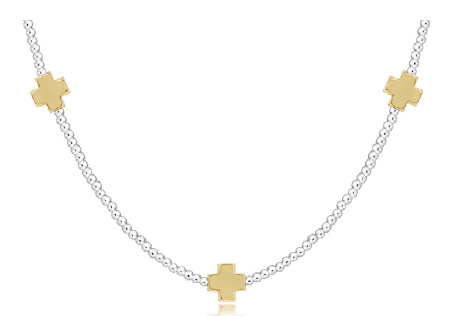 15" Choker Signature Cross Sterling Mixed Metal Pattern 2mm Bead - Signature Cross Gold