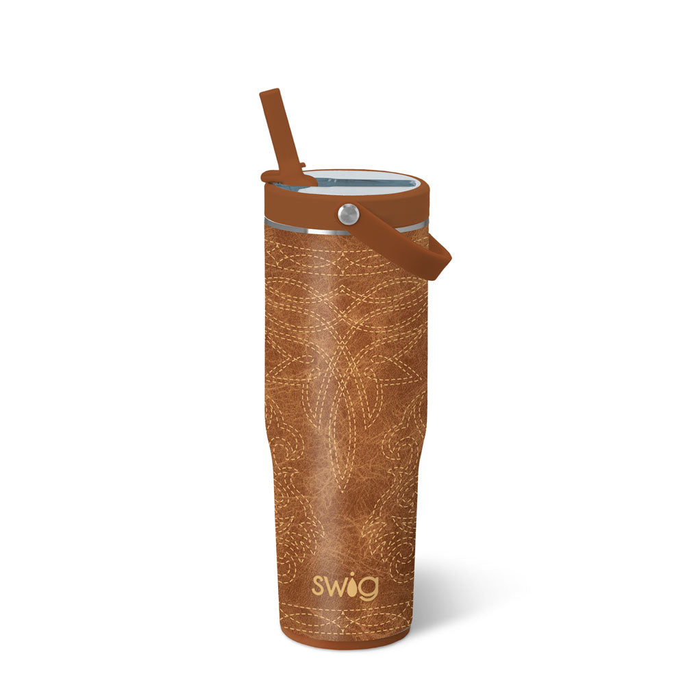 Saddle Stitch Cognac Leakproof To-Go Tumbler 30oz