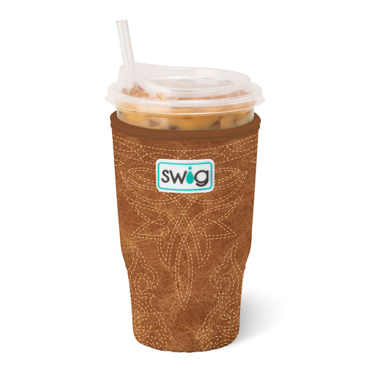 Saddle Stitch Cognac Iced Cup Coolie (Large)