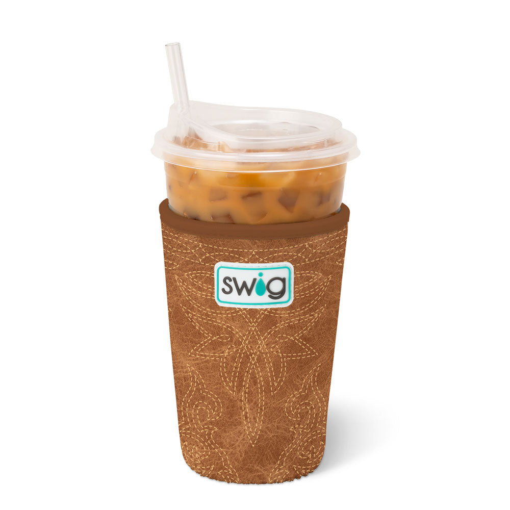 Saddle Stitch Cognac Iced Cup Coolie (Medium)
