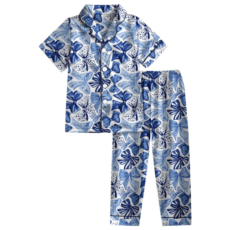 Lounge Pant Set-Preppy Blue Bows