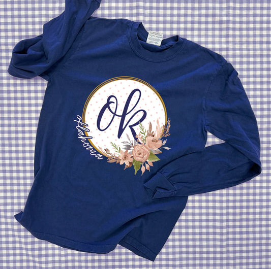 OKLAHOMA 2025: OK Script Floral Wreath With *Gold Shimmer* CC LS