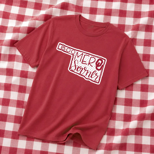UNIV. of OKLAHOMA 2026: Boomer Sooner State Shape with Polkadots (COMFORT COLORS SHORTSLEEVE)