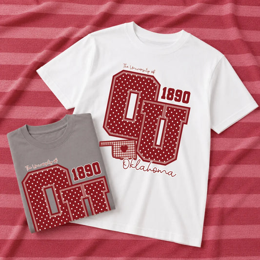 UNIV. of OKLAHOMA 2026: Big OU Polkadot & Gingham (GREY COMFORT COLORS SHORTSLEEVE)