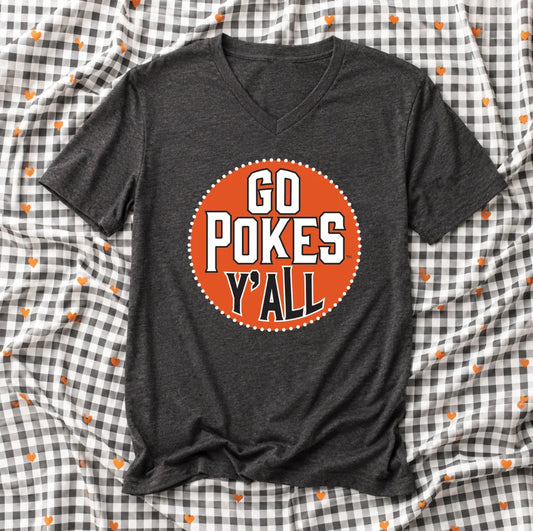 OK STATE 2026: Go Pokes Y'all Circle (BLACK BELLA CANVAS VNECK)