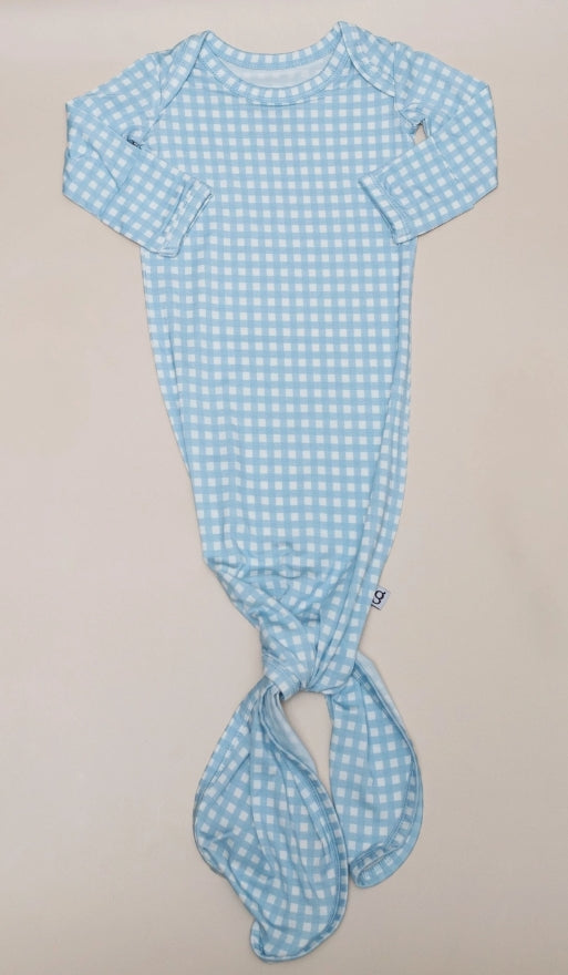 Knotted Gown- Blue Gingham