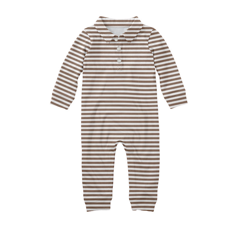 Sweatshirt Polo Romper-Chocolate  Stripes