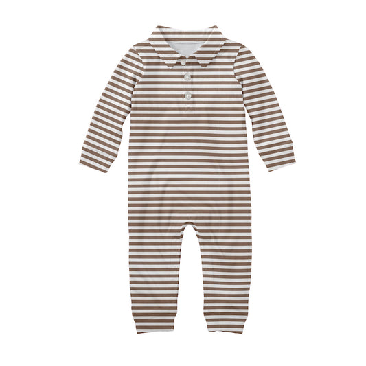 Sweatshirt Polo Romper-Chocolate  Stripes