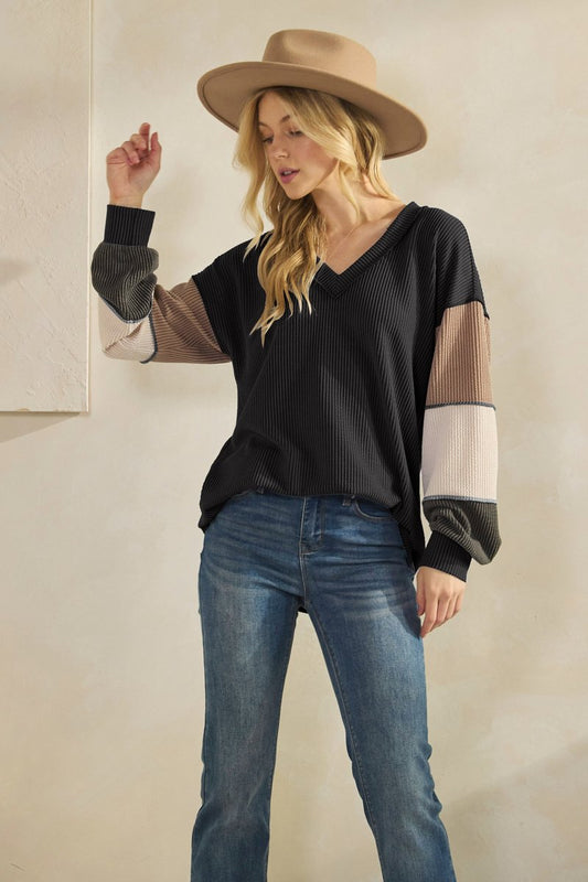 Color Block V-Neck Top