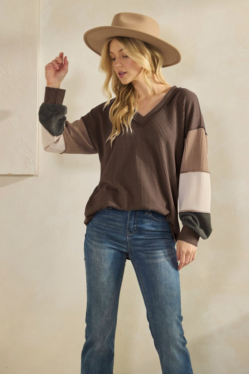 Color Block V-Neck Top