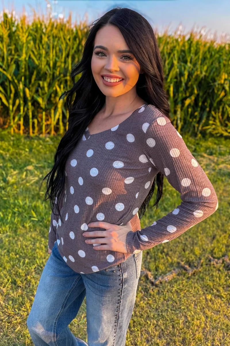 Prairie Polka Top- Chocolate Brown