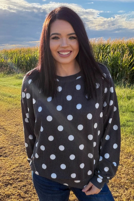 Dotty Darling Sweater Top - Black