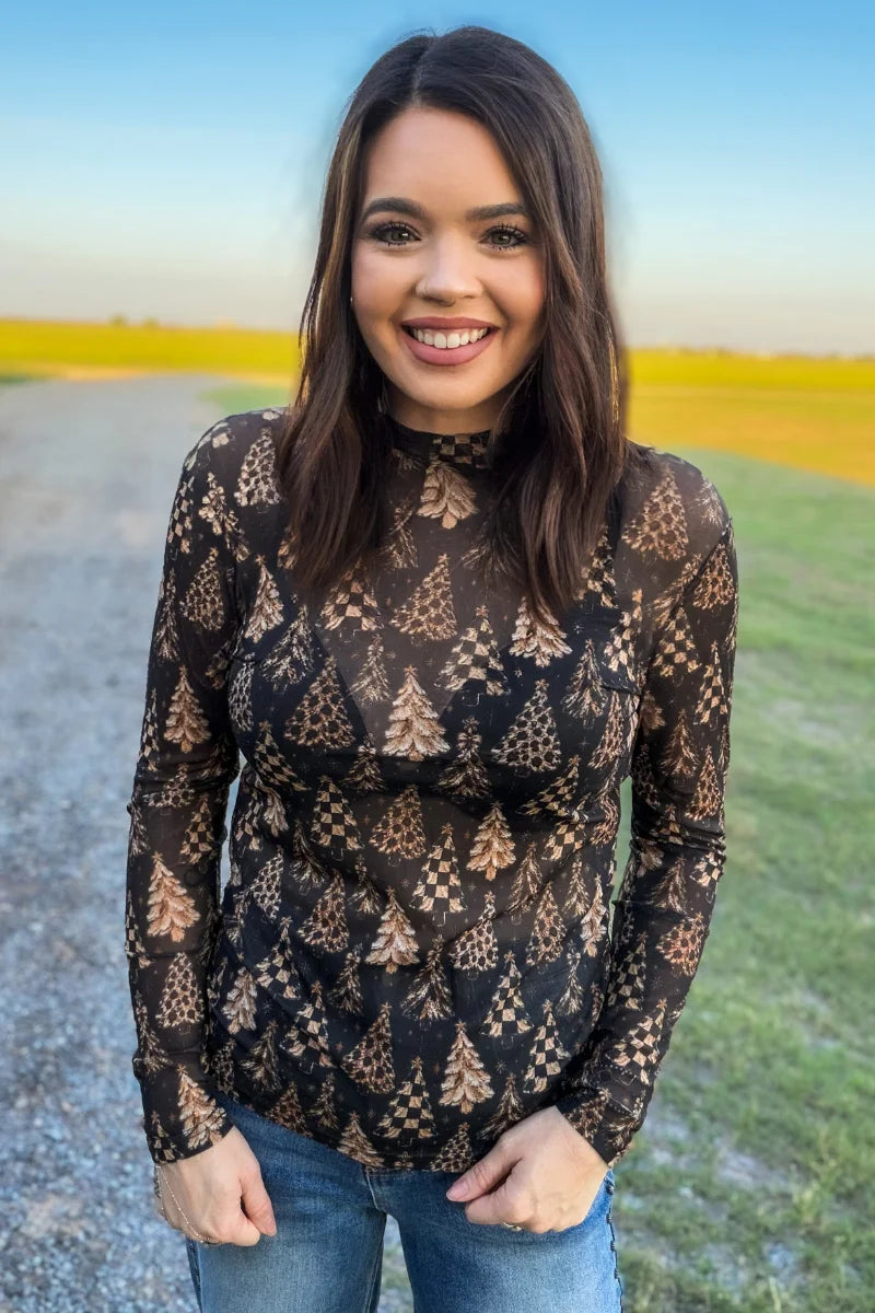 Midnight Merry Mesh Top