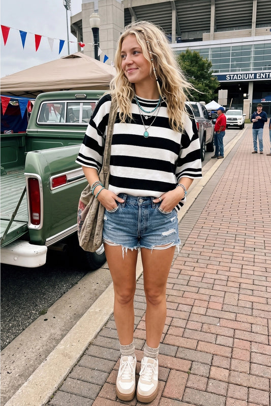 Game & Stripe Sweater Top