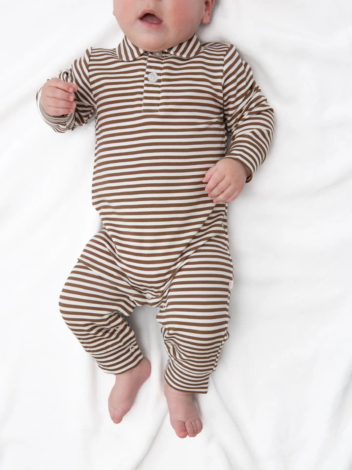 Sweatshirt Polo Romper-Chocolate  Stripes