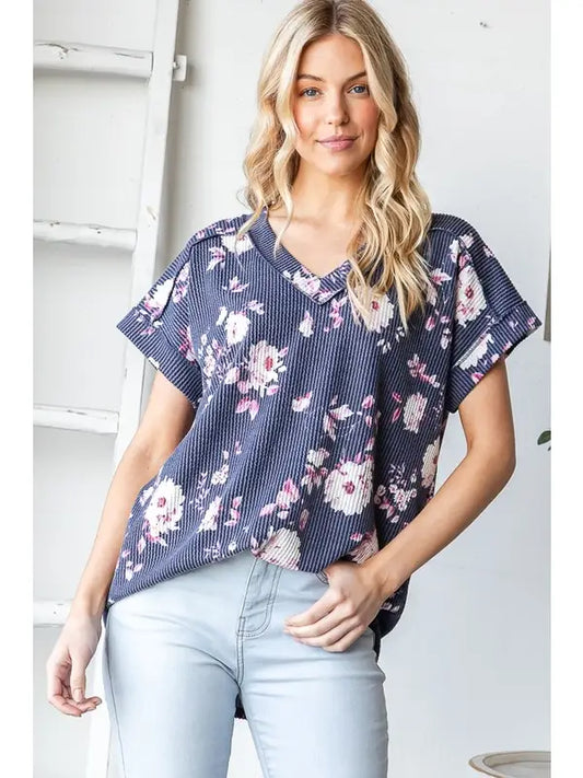 Floral Ribbed Top