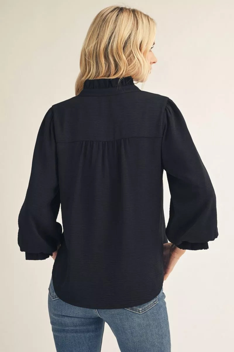 Midnight Willow Ruffle Blouse