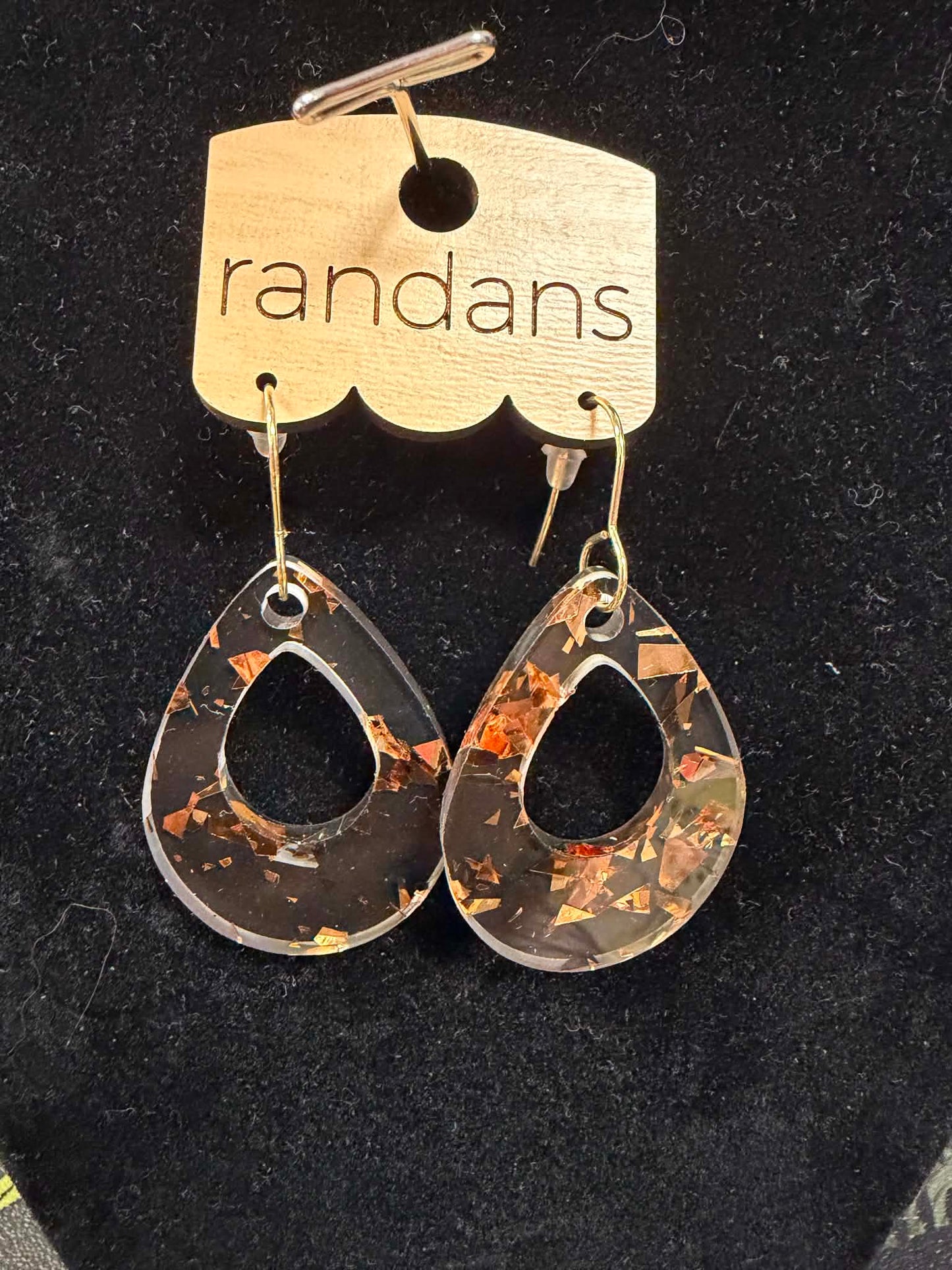 Black w/Golden Flecks Open Drop Earrings