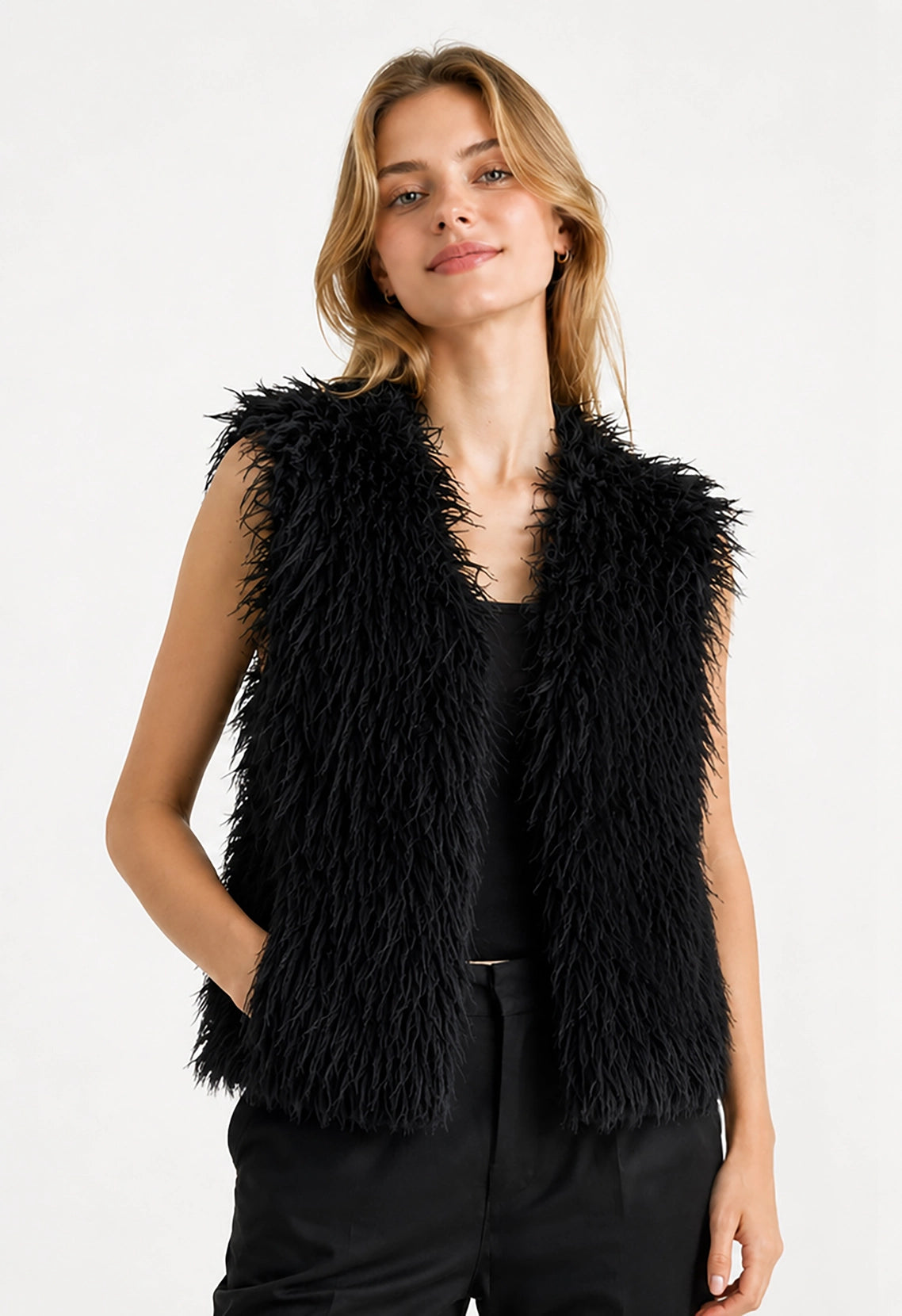 Black Vegan Shaggy Fur Vest