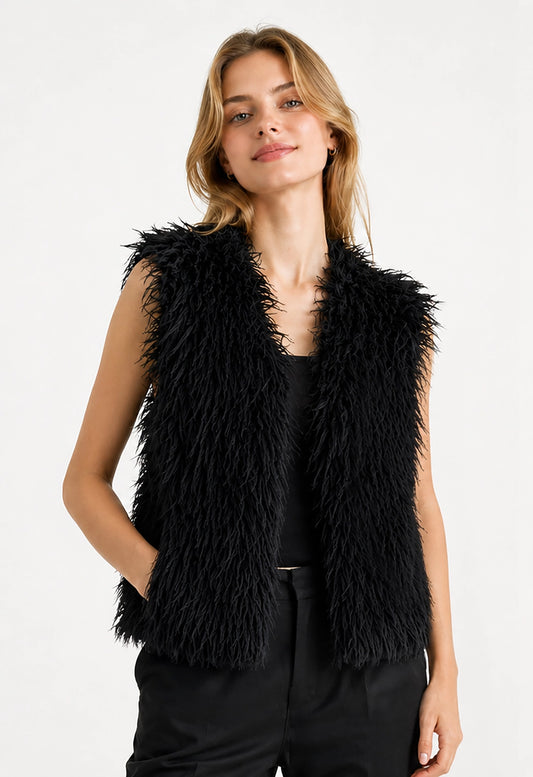 Black Vegan Shaggy Fur Vest