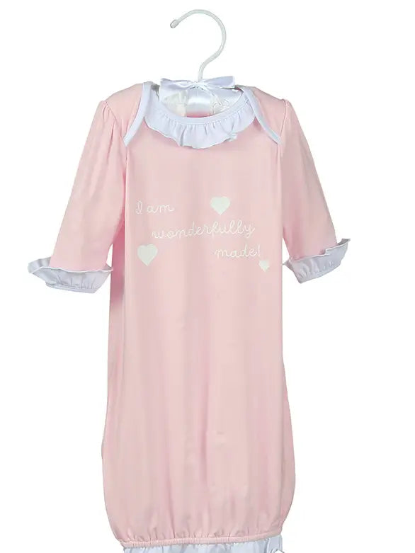 Pink Wonderfully Made Bamboo Sack Gown & Cap 0/3 Months